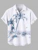 Plus Size Coconut Tree Sea Boat Bird Print Buttons Pocket Hawaii Shirt For Men -  