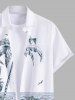 Plus Size Coconut Tree Sea Boat Bird Print Buttons Pocket Hawaii Shirt For Men -  