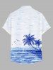 Plus Size Tropical Sea Coconut Tree Seagull Cloud Print Buttons Pocket Hawaii Shirt For Men -  
