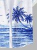 Plus Size Tropical Sea Coconut Tree Seagull Cloud Print Buttons Pocket Hawaii Shirt For Men -  