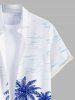 Plus Size Tropical Sea Coconut Tree Seagull Cloud Print Buttons Pocket Hawaii Shirt For Men -  
