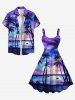 Plus Size Full Moon Sea Coconut Tree Ombre Print Hawaii Shirt For Men -  