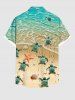 Hawaii Plus Size Sea Creatures Beach Starfish Turtle Shell Print Buttons Pocket Shirt For Men -  