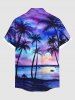 Plus Size Full Moon Sea Coconut Tree Ombre Print Hawaii Shirt For Men -  