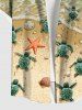 Hawaii Plus Size Sea Creatures Beach Starfish Turtle Shell Print Buttons Pocket Shirt For Men -  