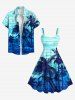 Plus Size Coconut Tree Sea Waves Ombre Print Hawaii Shirt For Men -  
