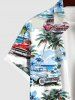 Men's Coconut Tree Floral Sea Car Print Button Pocket Hawaii Shirt -  