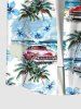 Men's Coconut Tree Floral Sea Car Print Button Pocket Hawaii Shirt -  