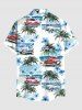 Men's Coconut Tree Floral Sea Car Print Button Pocket Hawaii Shirt -  