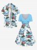 Men's Coconut Tree Floral Sea Car Print Button Pocket Hawaii Shirt -  