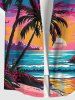 Chemise à Imprimé D'ombre Coucher du Soleil Plage et Nuages en Blocs de Couleurs Grande Taille pour Hommes - Multi-A 2XL