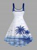 Robe T-shirt Découpée Imprimé Nuage Tropicale et Arbre Grande Taille - Blanc XXS