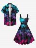 Hawaii Plus Size Ombre Coconut Tree Palm Leaf Print Buttons Pocket Shirt For Men -  