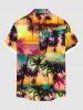 Plus Size Ombre Galaxy Sun Coconut Tree Print Button Pocket Hawaii Shirt For Men -  