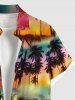 Plus Size Ombre Galaxy Sun Coconut Tree Print Button Pocket Hawaii Shirt For Men -  
