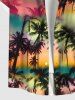 Plus Size Ombre Galaxy Sun Coconut Tree Print Button Pocket Hawaii Shirt For Men -  