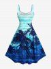 Plus Size Coconut Tree Sea Waves Ombre Print Hawaii Tank Dress -  