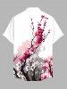 Plus Size Oriental Ink Plum Bossom Flower Print Buttons Pocket Shirt For Men -  
