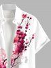 Plus Size Oriental Ink Plum Bossom Flower Print Buttons Pocket Shirt For Men -  