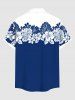 Chemise Feuille D'Hibiscus et Fleur Imprimés en Blocs de Couleurs avec Poche de Grande Taille - Bleu 4XL