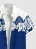 Chemise Feuille D'Hibiscus et Fleur Imprimés en Blocs de Couleurs avec Poche de Grande Taille - Bleu 4XL