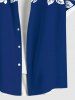 Chemise Feuille D'Hibiscus et Fleur Imprimés en Blocs de Couleurs avec Poche de Grande Taille - Bleu 4XL