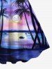 Plus Size Full Moon Coconut Tree Ombre Print Backless Hawaii Tank Dress -  