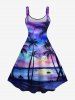 Plus Size Full Moon Coconut Tree Ombre Print Backless Hawaii Tank Dress -  