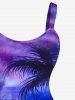 Plus Size Full Moon Coconut Tree Ombre Print Backless Hawaii Tank Dress -  