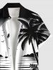 Plus Size Ink Painting Coconut Tree Sun Sea Bird Print Buttons Pocket Hawaii Shirt For Men -  