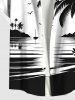 Plus Size Ink Painting Coconut Tree Sun Sea Bird Print Buttons Pocket Hawaii Shirt For Men -  