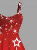 Robe Débardeur 3D Etoile Sapin de Noël et Lumière en Blocs de Couleurs de Grande Taille à Paillettes - Rouge 2X