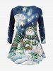 Plus Size Christmas Tree Snowman Rabbit Bird Star Print T-shirt -  