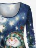 Plus Size Christmas Tree Snowman Rabbit Bird Star Print T-shirt -  