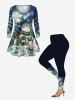 Plus Size Christmas Tree Snowman Rabbit Bird Star Print T-shirt -  