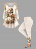 Plus Size Christmas Snowman Flowers Sparkling Sequin 3D Print Raglan Sleeve T-shirt -  