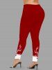 Plus Size Christmas Elk Snowflake Colorblock Print Leggings -  