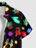 Plus Size Christmas Tree Ball Elk Hat Gloves Holy Fruit Leaf Print Buttons Pocket Shirt For Men -  