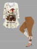 Plus Size Christmas Bowknot Gingerbread Snowflake Santa Claus Candy Cup Print Long Sleeves T-shirt -  