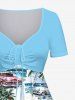 Plus Size Sea Flower Car Coconut Tree Print Cinched Hawaii Dress -  