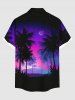 Men's Coconut Tree Moon Star Ombre Print Buttons Pocket Hawaii Shirt -  