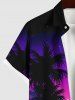 Men's Coconut Tree Moon Star Ombre Print Buttons Pocket Hawaii Shirt -  