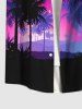 Men's Coconut Tree Moon Star Ombre Print Buttons Pocket Hawaii Shirt -  