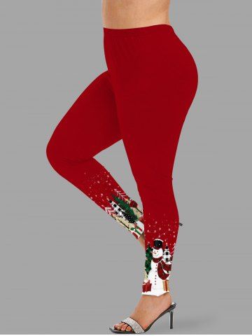 Plus Size Christmas Tree Snowflake Snowman Gift Box Print Leggings - RED - XS