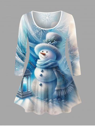 Plus Size Christmas Snowflake Snowman Holy Fruit Hat Latern Print T-shirt