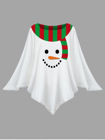 Cape de Noël Echarpe Rayée Visage de Bonhomme de Neige de Grande Taille - GREEN - ONE SIZE