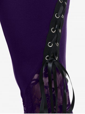 Plus Size Lace Panel Pull On Flare Pants with Lace-up
