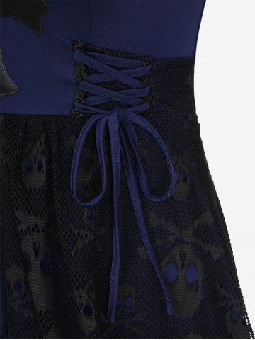 Plus Size Lace-up Cross High Low Skulls Mesh Rivet Lace Trim Asymmetrical Gothic Tank Dress