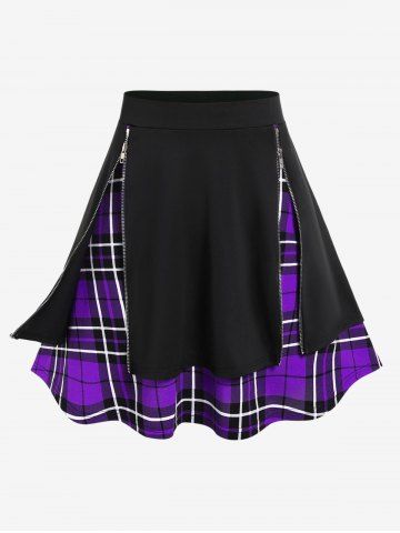 Plus Size Plaid Zipper Mini A Line Skirt - PURPLE - 1X | US 14-16