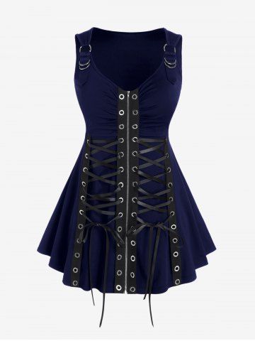 Lace Up Grommets Full Zipper Gothic Tank Top
